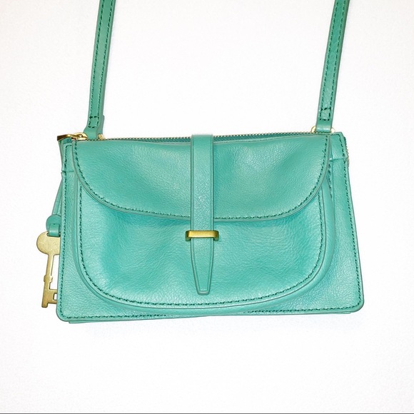 Fossil Green Leather Crossbody Bag NWOT - Picture 2 of 8